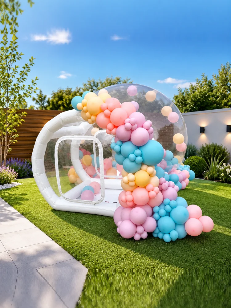 A PVC inflatable bubble house with a transparent ball pit playground, perfect for birthday parties and wedding celebrations.