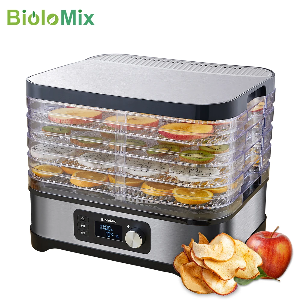 BioloMix BPA FREE 5 Trays Food Dryer Dehydrator with Digital Timer and Temperature Control for Fruit Vegetable Meat Beef Jerky