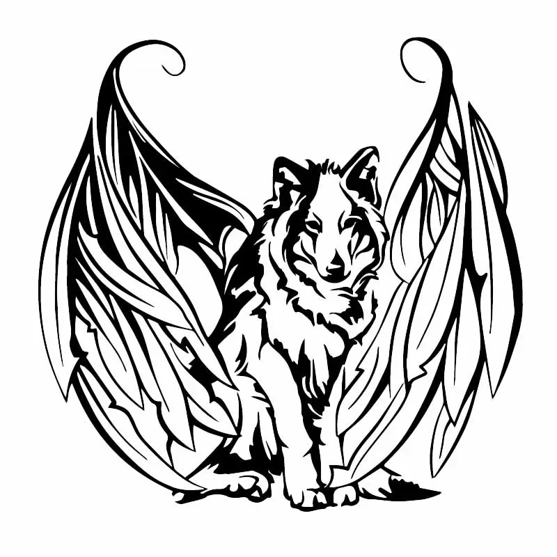 

Modern Art Wolf with Wings Angel Pet Sticker High Quality Car Decoration Personality Pvc Waterproof Decal Black/white, 19cm*18cm