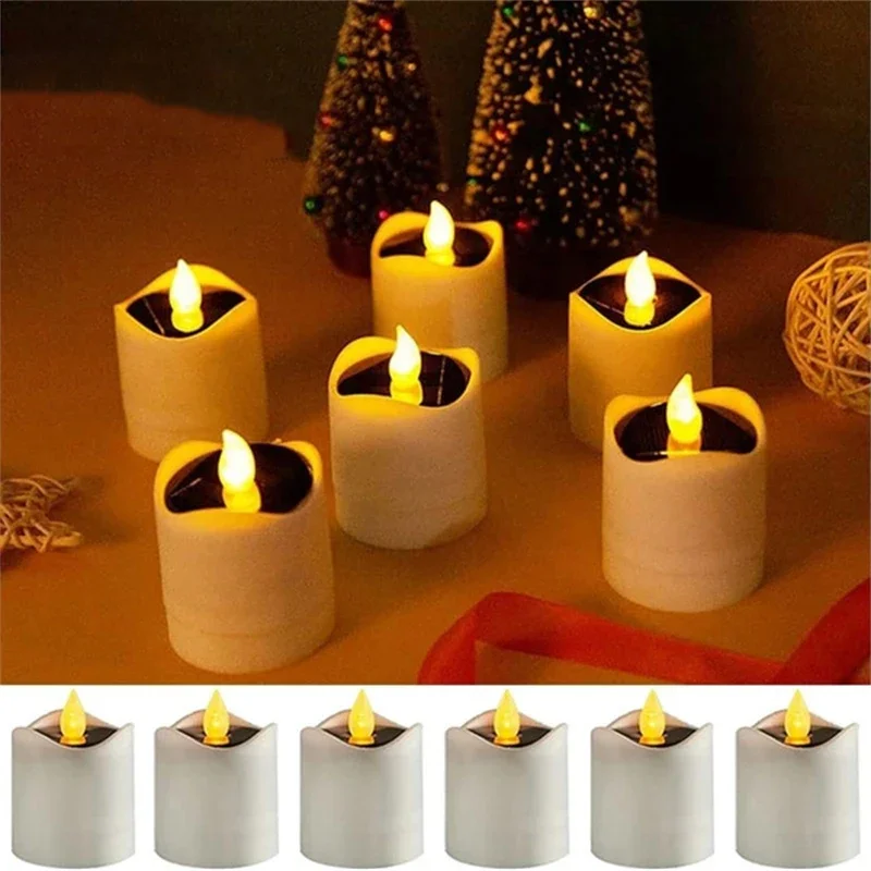 

Solar Flameless LED Candle Lights Simulation Flameless Flickering Tea Lights Outdoor Garden Light Romantic Wedding Party Decor