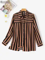 Fashion Long Sleeve Striped Shirts Women Autumn Blouses 2024 ZANZEA Muslim Hijab Tops Tunic Casual Buttons Up Work Blusas Femme