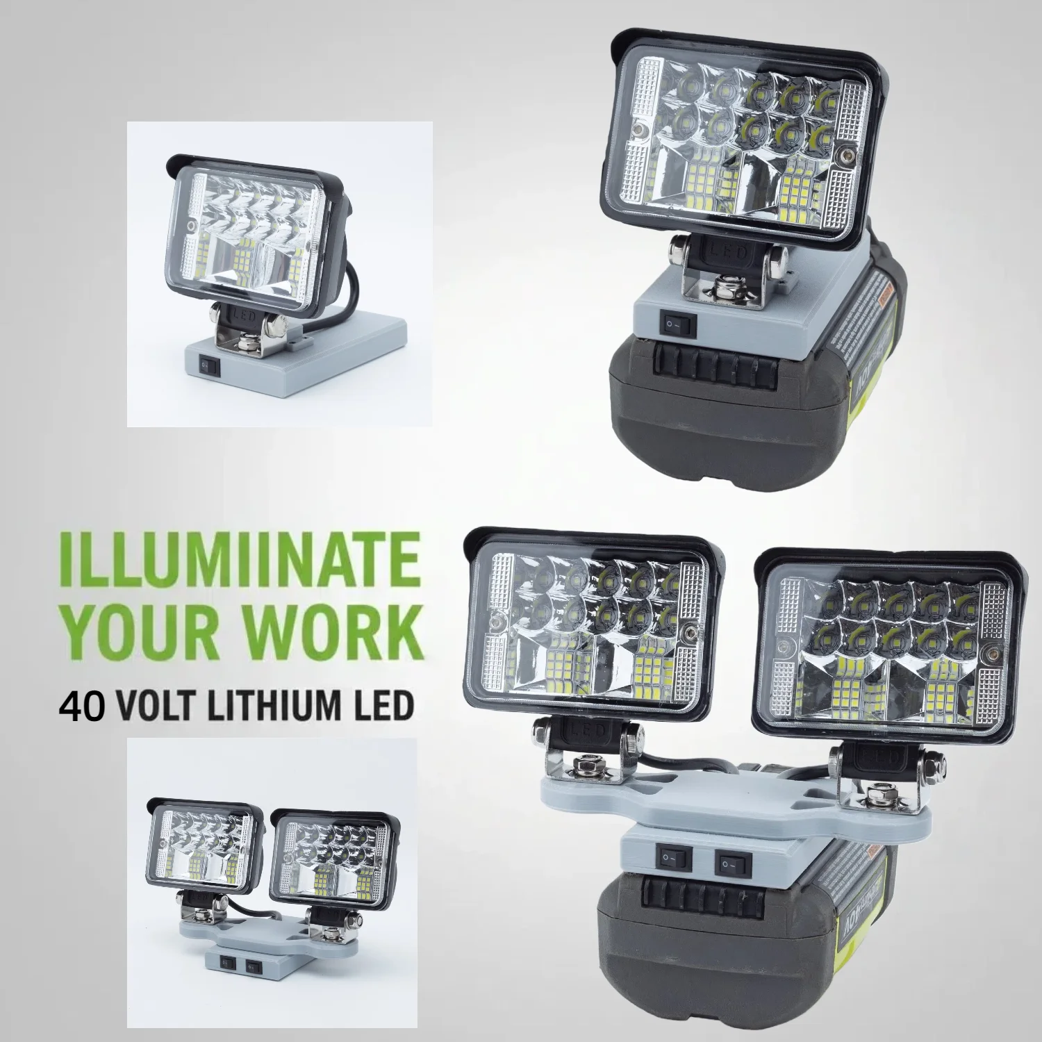 LED Work Light for Ryobi 40V Li-ion Battery Used for Outdoor Camping, Fishing Equipment Maintenance Lighting Fixtures