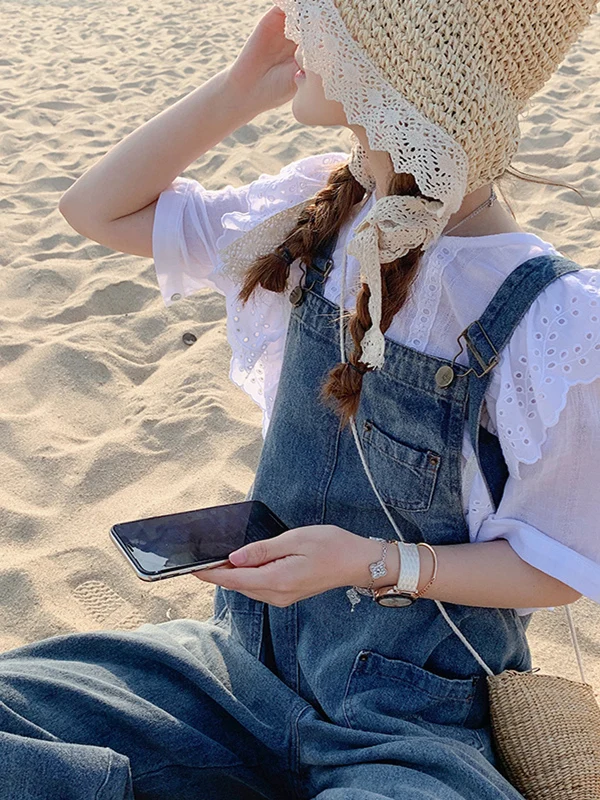 

Full-Length Jumpsuits For Women Denim Overalls Falbala Fashionable Ropa Juvenil Turtleneck Multi Cargo Apricot Pure Leisure