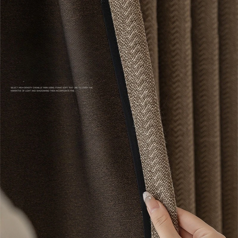 Chenille Jacquard Herringbone Vintage Cotton Linen Blackout Curtains for Living Dining Room Bedroom Luxury White Tulle Elegant