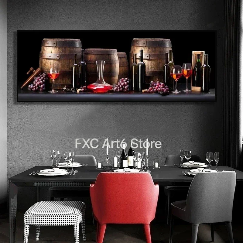 1PC frameless Grape Wine & Wine Barrel Poster Retro Canvas Painting Wall Art Print Picture for Kitchen Bar Dinning Room Livingro