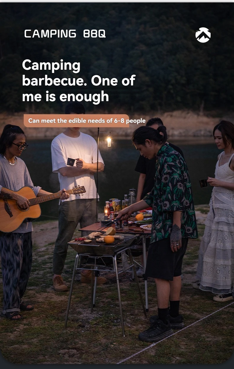CAMPINGMOON MT-5 stainless steel barbecue grill, fire burning table, adjustable high and low gears, foldable camping