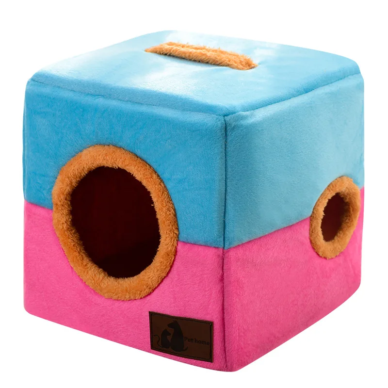 Creative Cat Bed Double Hole Cube Cat Bed Portable Small Dog Cats House Indoor All Season Catnap Hidden Pet Houses Easy Clean