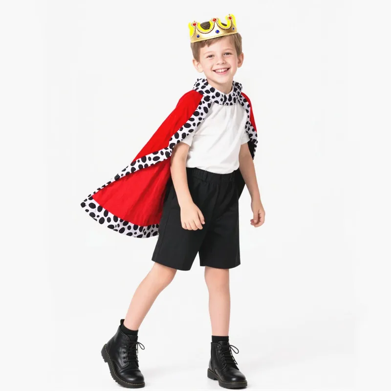 

Детский плащ средневекового короля для мальчиков и девочек, накидка с леопардовым принтом, костюм с короной, шляпа для фестиваля, вечеринки, косплея, Хэллоуина, дня рождения