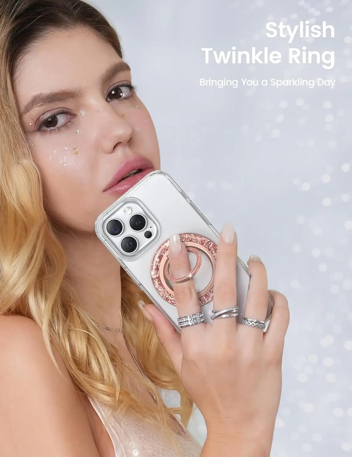 

Lamicall Magnetic Twinkle Ring for MagSafe Grip - Stylish Glitter Phone Ring Holder Finger Grip Stand with [Upgrade Gear Hinge]