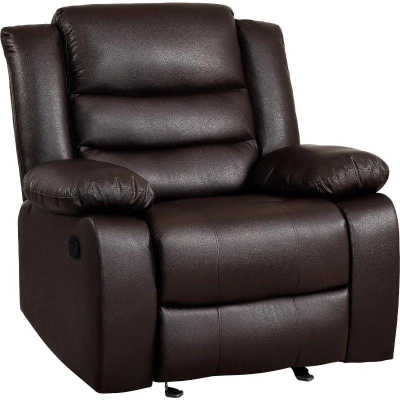 Rocker Recliner Chair - Comfy Wide Lazy Boy Recliner Chair with Overstuffed Armrest, Faux Leather Manual Reclining Chair