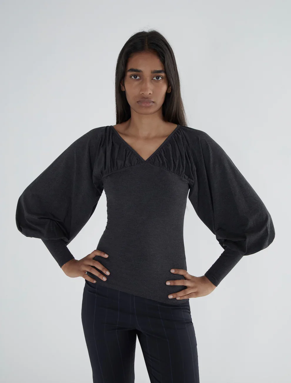 Cseta de Manga Larga con Cuello en V, Corte Ajustado, para Mujer, de Paloma Wool, Cómoda y Moderna, Mezcla de Aodón y Li...