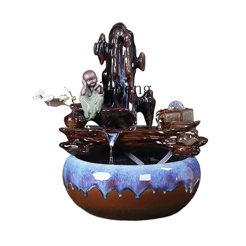 

ceramic rockery flowing water ornament feng shui wheel desktop fountain fish tank lucky home decoration