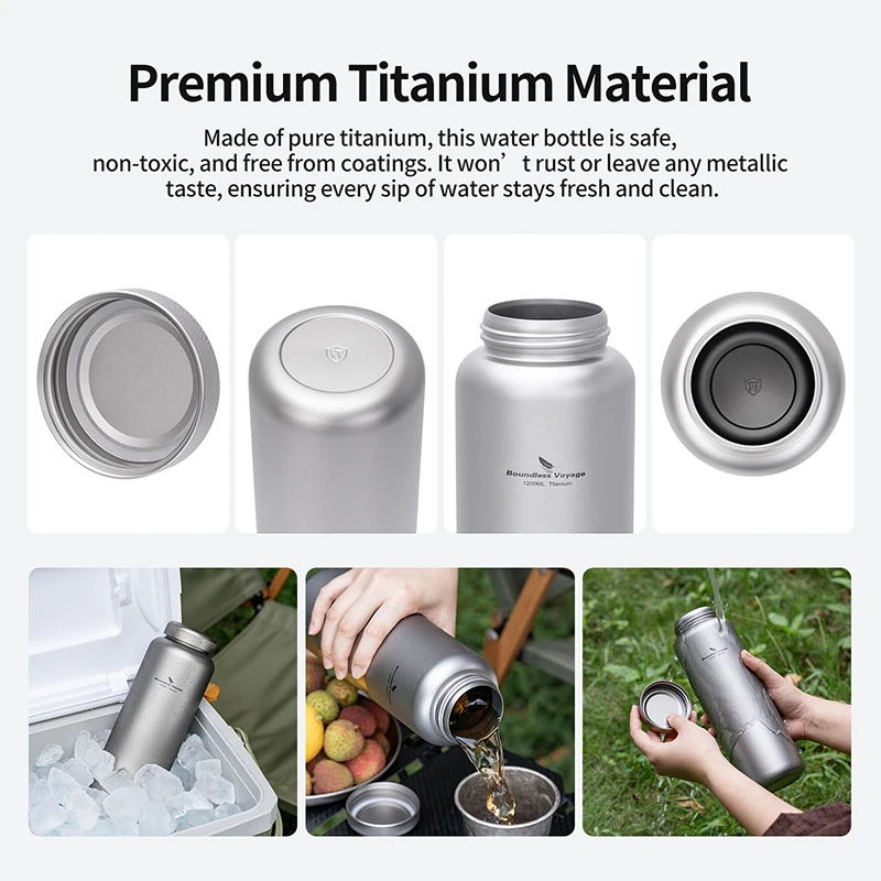 Boundless Voyage Titan-Wasserflasche 1,2L/40,6oz mit Klappdeckel/Titandeckel Leichtgewichtige Auslaufsichere Camping-Wander-Fitness-Flasche – Detail 8