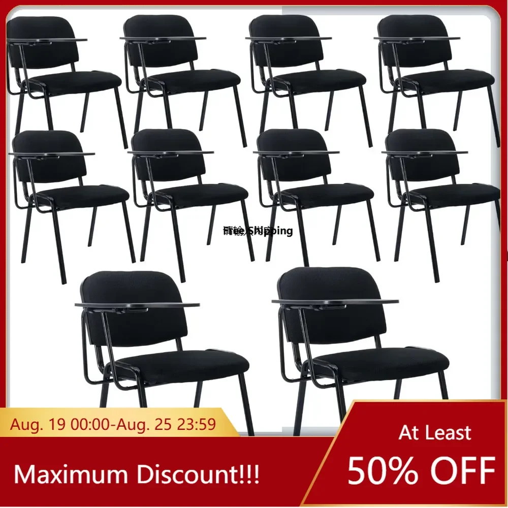 

Black Flat Armchair Set of 10 for School Classroom, Mesh Waiting Room Chairs, Reception Chair with Flip Table Conference Chair