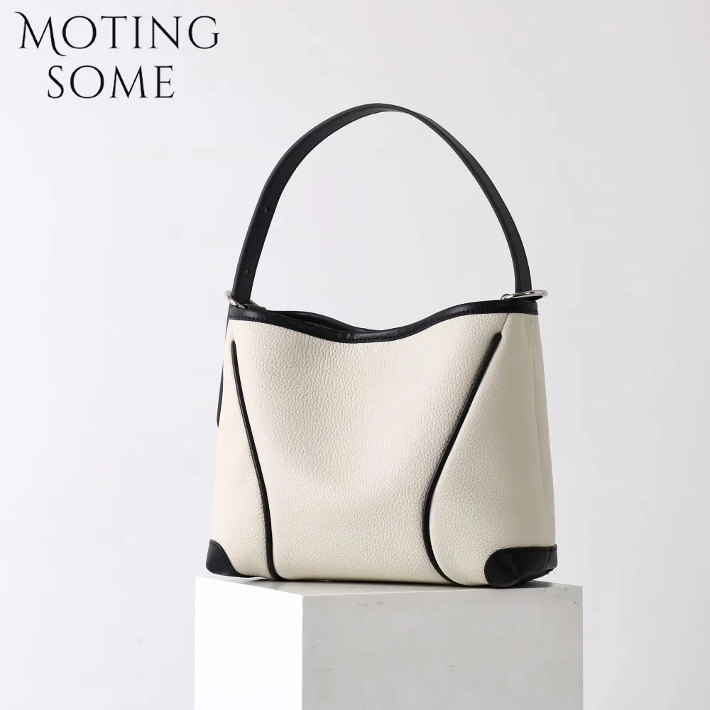 

Motingsome 2025 New First-layer Cowhide Bucket Bag Fashionable Lady Shoulder Contrasting Color Genuine Grade Messenger Tote