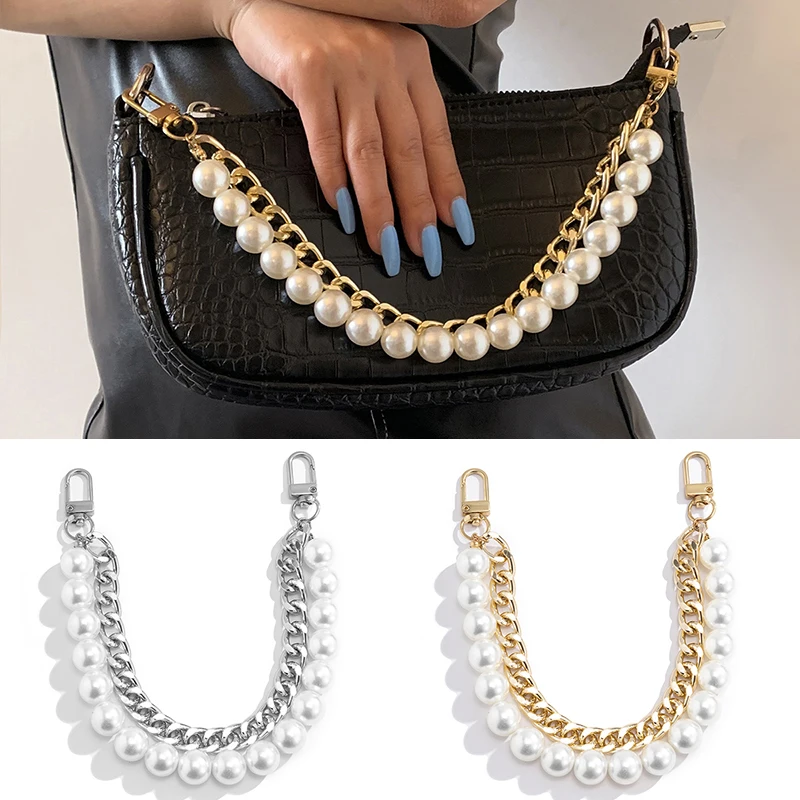 24cm Pearls Chain Strap For Handbag Double Layer Chain Pearl Bag Chain Metal Chains Bag Strap Fashion Accessories For Handbags