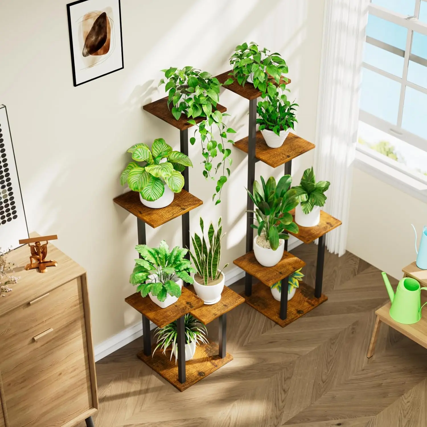 Plant Stand Indoor Met Kweeklamp-2 Pack Metalen Plant Plank Voor Kamerplanten Meerdere, 5 Gelaagde Hoekplant Standplanken