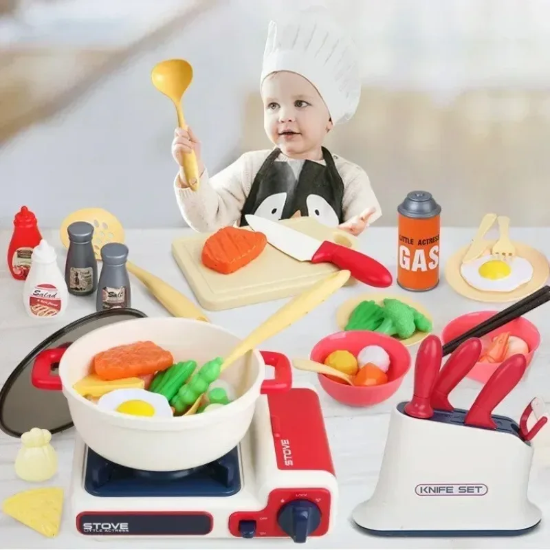 39pcs/set Simulate Play House Toy Gas Stove Chopping Board Music LED Lights Kids Kitchen Set Interactive Baby Birthday Gift