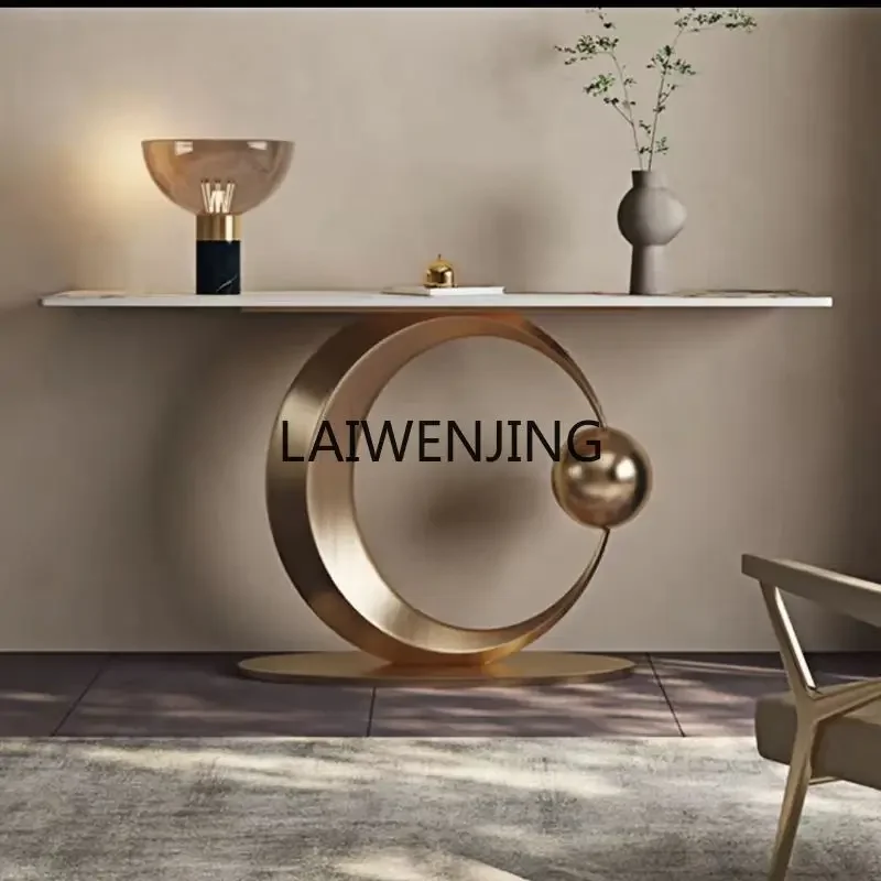 HLZ light luxury crescent moon style rock slab entrance table household light luxury entrance table decorated against the wall