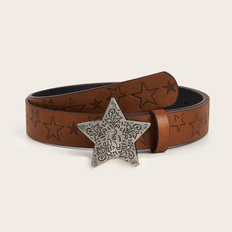 Personalized New Metal Star Button Head Printed Leather Versatile Decorative Jeans Fashion Women's Belt