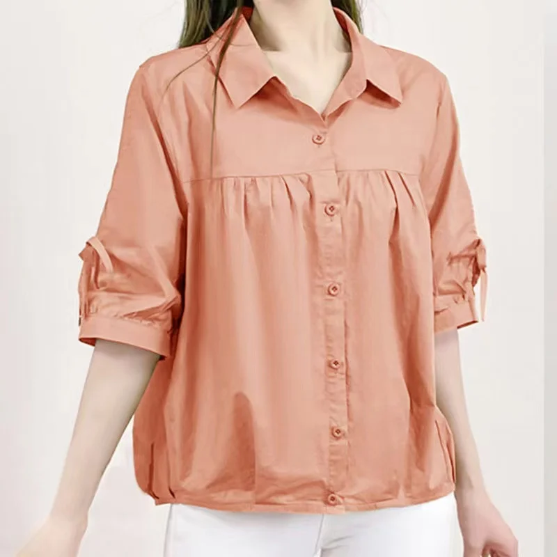 Korean Chiffon Bow Shirt Short-Sleeved Women's 2024 Summer New Coat Western Style Thin Lace-UP Blouse Fashion Loose Top Female