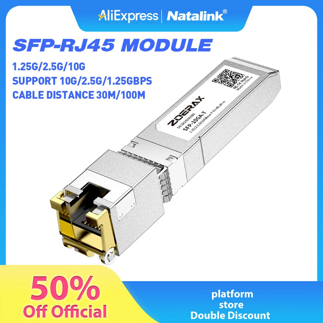 10G/2.5G RJ45 SFP Module Adaptive Rate Plug and Play Ethernet Transceiver Module Compatible with Cisco/Mikrotik Ethernet Switch