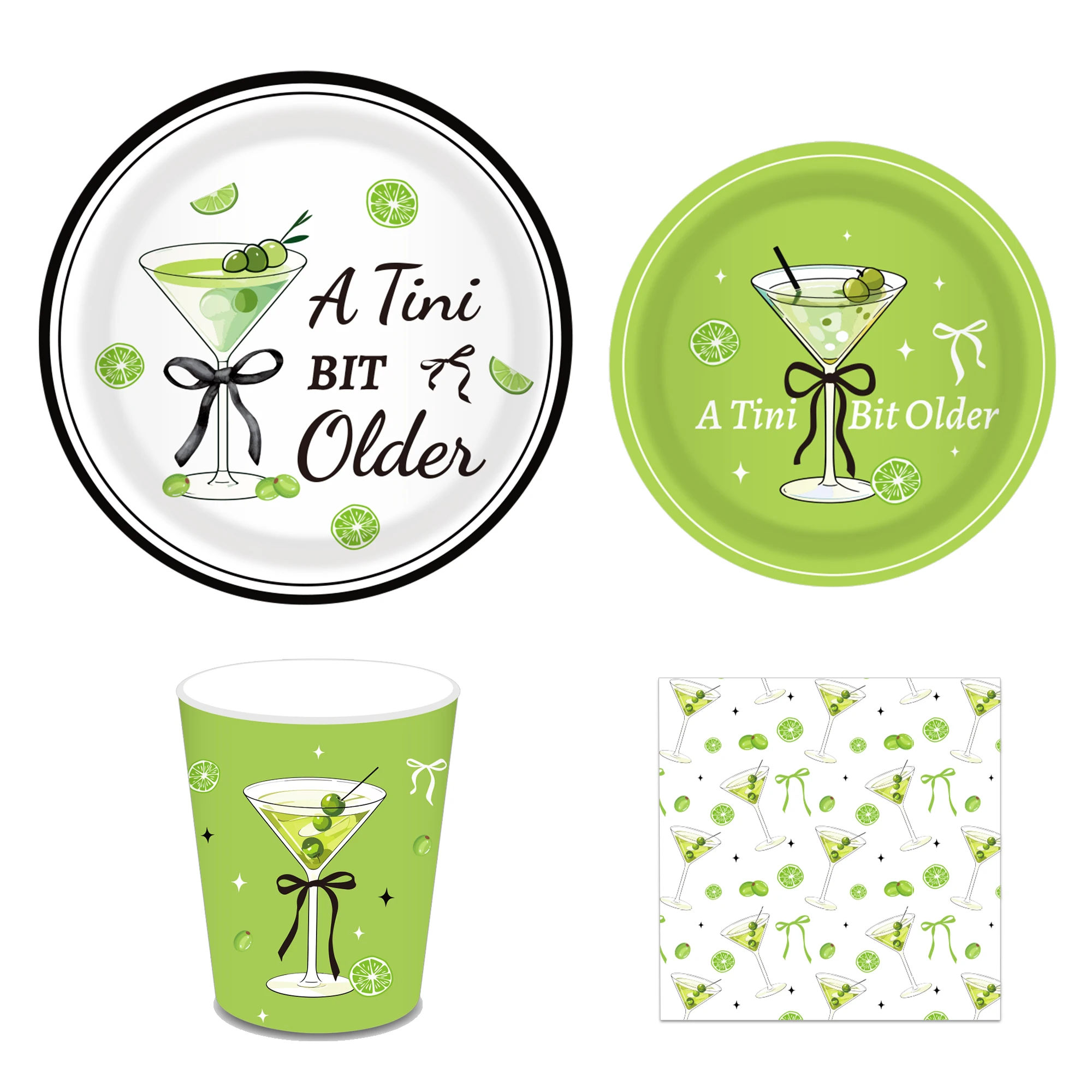 Einweggeschirr mit Martini-Motiv, Teller, Servietten, Tassen, Tischdecke, Banner für Geburtstagsfeier, Hochzeit, Geschirrdekoration – Detail 14