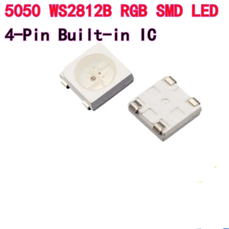 50/100pcs 5050 WS2812B SMD LED, 5V Programmable High Brightness RGB 4-Pin Built-in IC Digital Color LED Chip