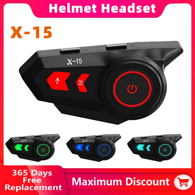X-15 Motorcycle Helmet Bluetooth Headset IP65 Waterproof 5 Kinds Of Breathing Ambient Lights 40mm Dynamic Horn Speaker Unit X15