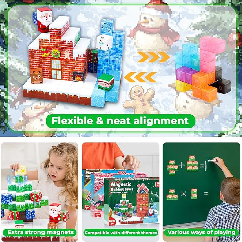 Construisez votre monde de noël, cube magnétique, blocs de construction en pierre, cadeau pour enfants, puzzle, jouet pour garçon, assembler magnétique du modèle