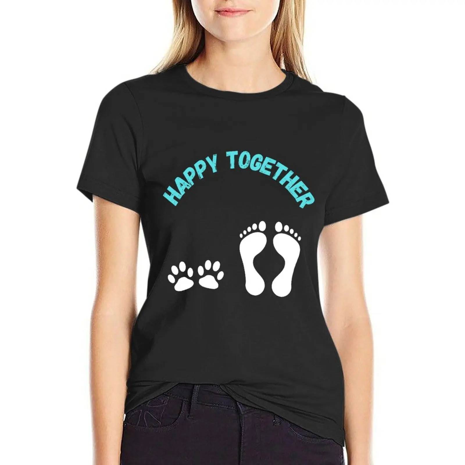 Happy Together Dog Paw and Footprint Design T-Shirt sweat plain hippie clothes summer blouses woman 2024