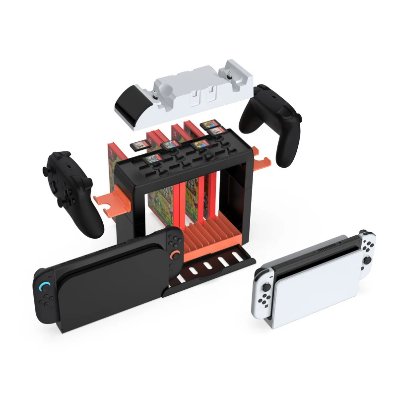 Organizador de almacenamiento universal para interruptor 2/OLED/soporte de interruptor para tarjetas de juego/discos/dock de TV/consola/remallera de almacenamiento de controlador