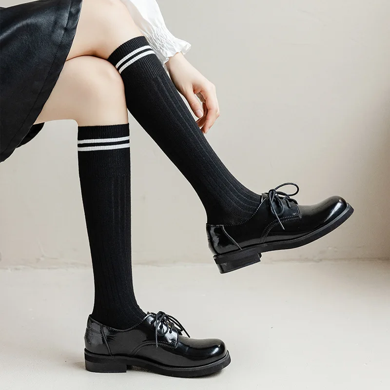 

Long Socks for Women Cotton Stockings Stripe Solid Color Stockings Leisure Wrap Calf Stockings for Women Versatile Breathable