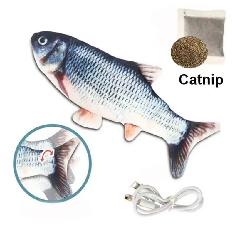 Cat Toys Floppy Wagging Fish Cat Toy Fish USB Electric Charging Simulation Fish Catnip Cat Pet Chew Toys 3d Simulation