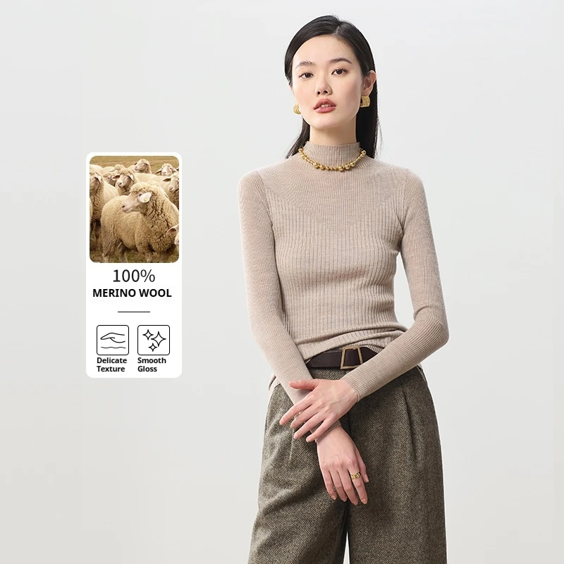 Sweter damski z wełny merino 100%, możliwość prania w pralce, golf, dzianinowy, idealny jako warstwa bazowa na jesień i zimę, swetry do noszenia pod ubrania.