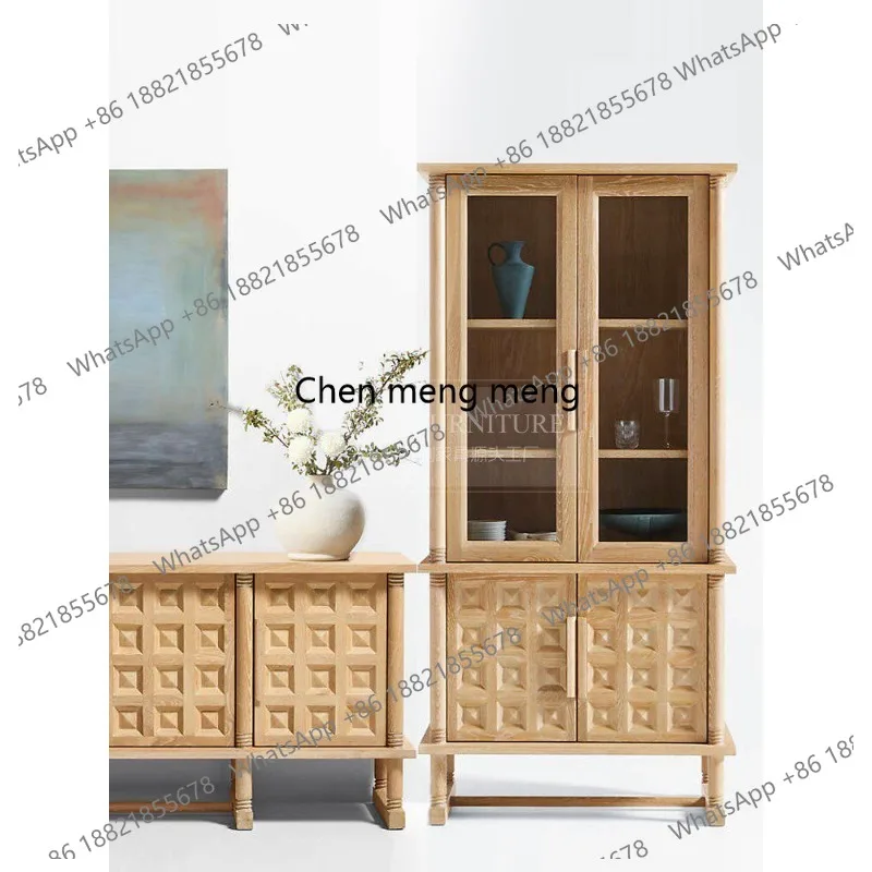 

Solid wood dining side cabinet Log simple restaurant wine cabinet Storage multi-functional locker