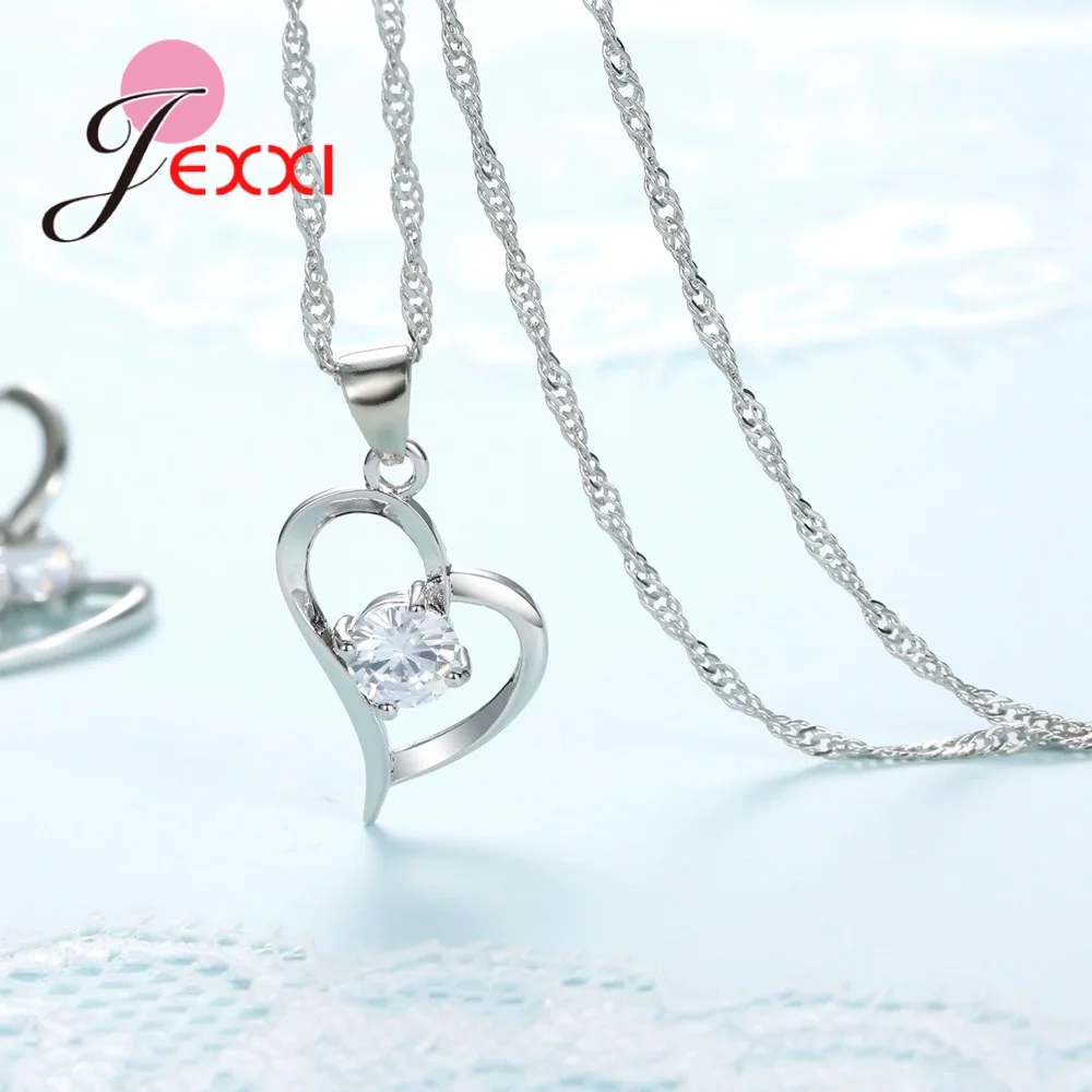 Conjuntos de joyas de plata de ley 925 para mujer, colgantes huecos de corazón de amor romántico, collares y pendientes para boda