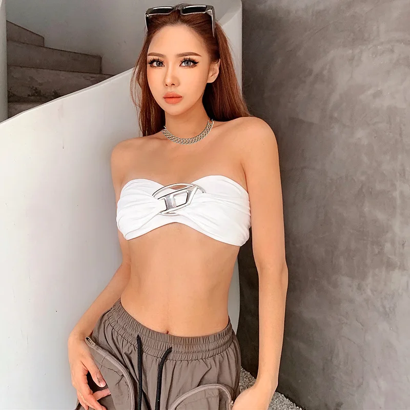 

Women's Fashion Ins Trend Y2K Metal Decoration Hot Girl Crop Top Sexy Backless Tube Top Inner Wear Top