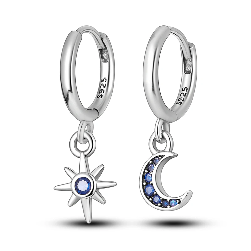 Hot 925 Sterling Silver Star Moon Starry Sky Series Orecchini pendenti per donna Fashion Party Regali raffinati Accessori di gioielli eleganti