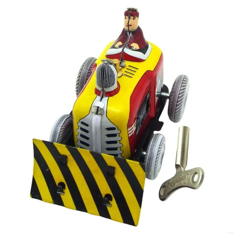 J2HD Retro Small Pushdozer Ironplate Toy Iron Wind Up Model Figurine Desk Display Statue for Children and Adult Collector