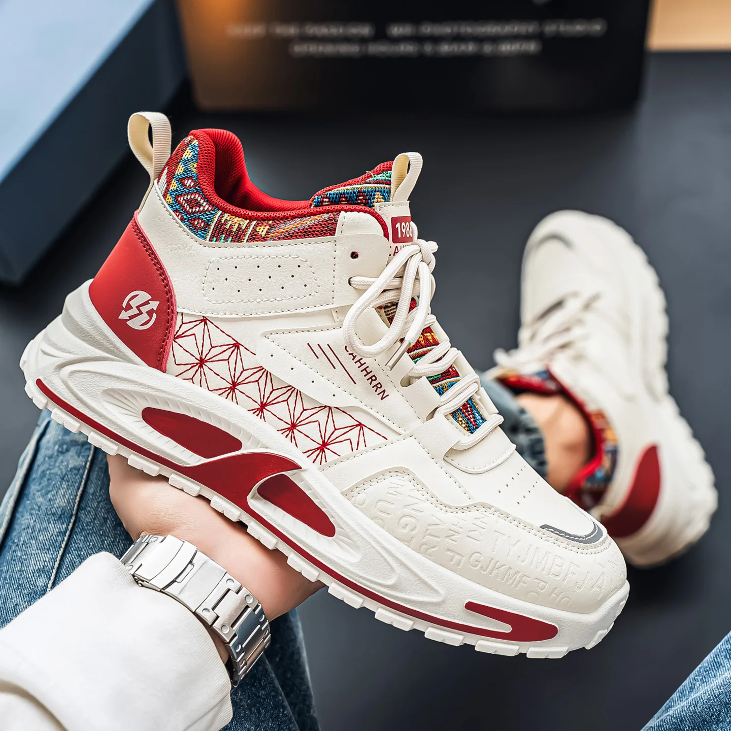 Men's 2026 New Fall Thick Bottom Sports Shoes Anti-Slip Leather Casual Dad Trendy Running Shoes High Top Mesh Inner Support S...