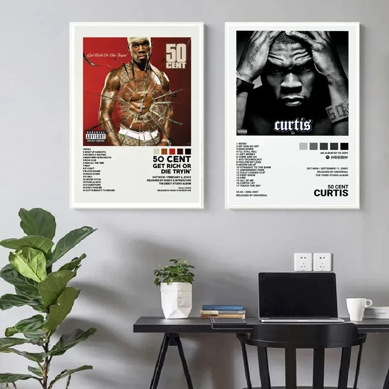 Poster Prints 50 Cent Tracklist Get Rich Or Die Tryin\' Music Album Cover Canvas Painting Wall Art Picture Living Room Home Decor