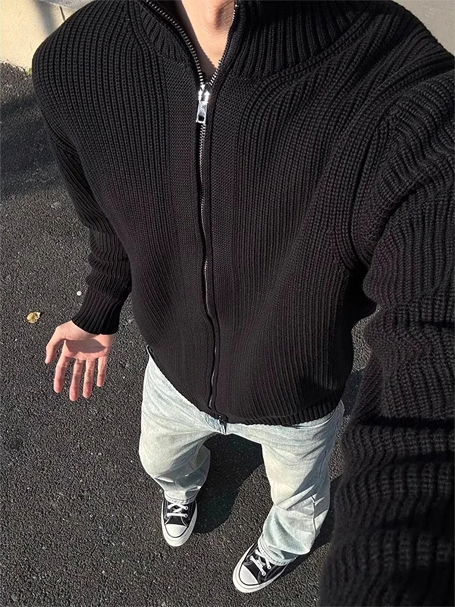 

Мужской вязаный свитер Bla Zipper с высоким воротником, осенне-зимний, в американском ретро-стиле, свободного кроя, повседневный