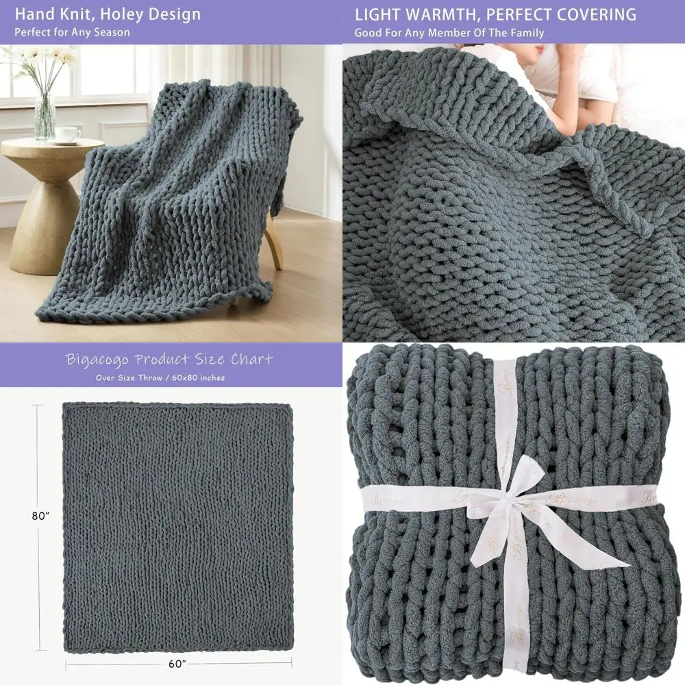 

Вязаный кабель Jumbo из синели ручной работы, 60x80, уютный мягкий для дивана и гостиной, железно-серый цвет