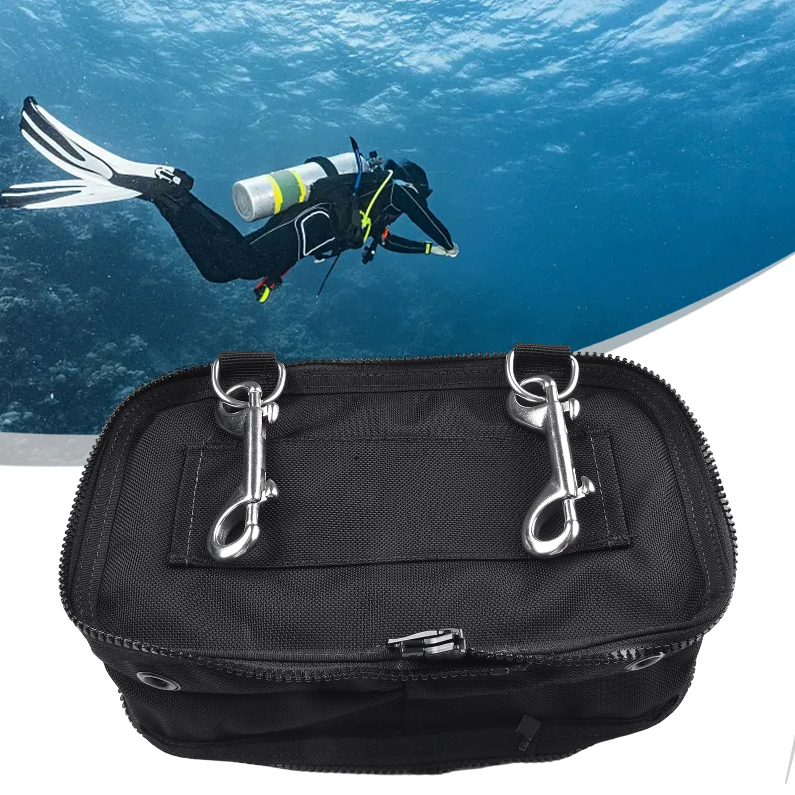 Sidemount Diving Pouch Storage Bag Black BCD Side Mount Scuba Diving Orgainzer Storage Pocket With Snap Hook