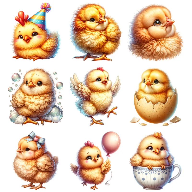 

Cartoon fun Chicken Flowers Heat Transfer Stickers For Clothes Iron On DTF Vinyl Thermal Appliques Washable T-Shirt Deca