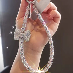 Luxury Crystal Diamond Bracelet with Full Diamond Bow Pendant Decorative Chain Phone Case Hanging Rope Keychain Anti Loss Rope