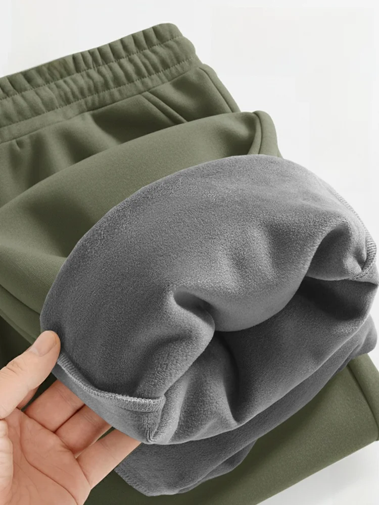 

Men's Winter Thiened Fce Lined Straight Leg Cotton Pants Casual Comfortable Warm Elastic Waist Trousers