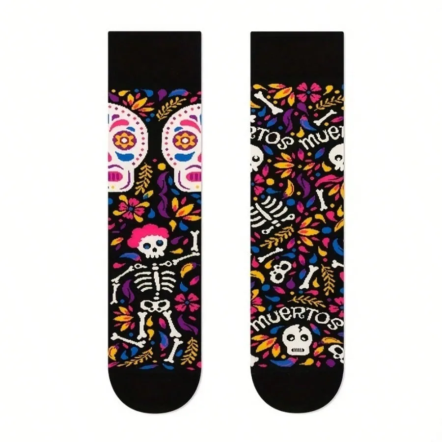 1 pair Unisex Creative Personality Asymmetrical Skull Print Street Style Fashion Socks, Couple Socks, Men\'s Socks