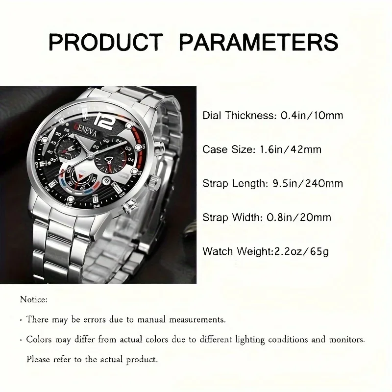 2pcs Elegant Men Triple Dial Round Quartz Watch & \